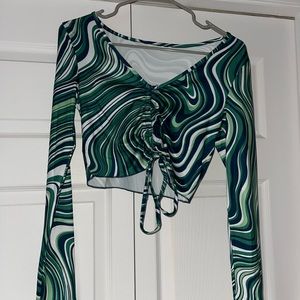 Shein multi color long sleeve cropped shirt. never worn, without tags